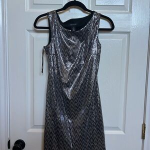 White House Black Market Metallic Black and Silver Midi Dress
